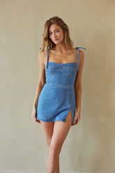 Denim Shoulder Tie Mini Dress