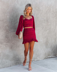 Scarlett Textured Ruffle Mini Skirt - Burgundy