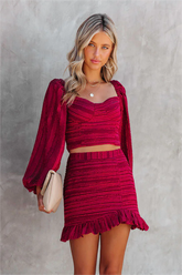 Scarlett Textured Ruffle Mini Skirt - Burgundy