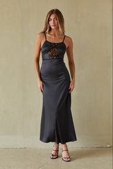 Black Crochet Lace Insert Maxi Dress