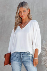 Shary Split Neck Blouse - White