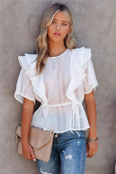 Slide Away Sheer Swiss Dot Peplum Blouse