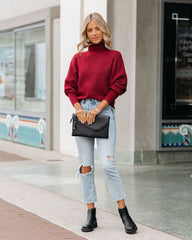 Small Town Mock Neck Knit Sweater - Wine - FINAL SALE