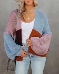 Blue Color Block Open Front Cardigan