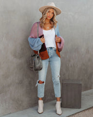 Blue Color Block Open Front Cardigan