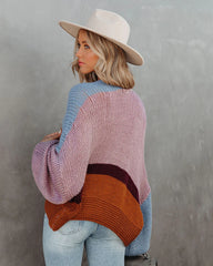 Blue Color Block Open Front Cardigan