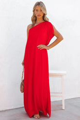 Strike A Pose One Shoulder Statement Maxi Dress - Tomato Red