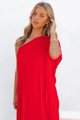 Strike A Pose One Shoulder Statement Maxi Dress - Tomato Red