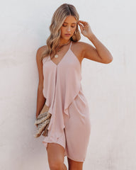 Such A Flirt Halter Ruffle Dress - Beige