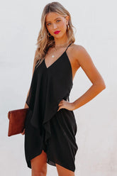 Such A Flirt Halter Ruffle Dress - Black