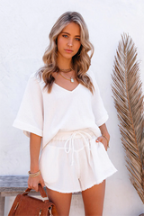 Sumner Cotton Pocketed Frayed Shorts - White