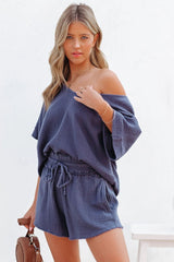 Sumner Cotton Relaxed V-Neck Top - Navy