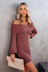 Tammy Off The Shoulder Ribbed Knit Sweater Dress - Cinnamon - FINAL SALE