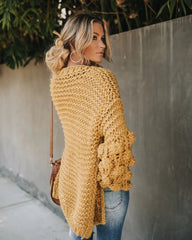 Mustard Pom Pom Open Front Cardigan