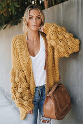 Mustard Pom Pom Open Front Cardigan