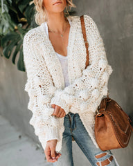 Cream Pom Pom Open Front Cardigan