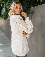 Cream Pom Pom Open Front Cardigan