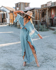 Theros Printed High Low Ruffle Maxi Skirt