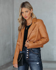 Tiller Faux Leather Crop Blazer - Biscotti - FINAL SALE