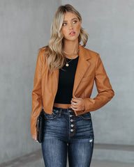 Tiller Faux Leather Crop Blazer - Biscotti - FINAL SALE