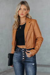 Tiller Faux Leather Crop Blazer - Biscotti - FINAL SALE