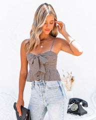 Tisha Cotton Blend Gingham Tie Crop Top - FINAL SALE