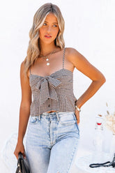 Tisha Cotton Blend Gingham Tie Crop Top - FINAL SALE