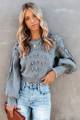 Upstage Cropped Balloon Sleeve Pom Sweater