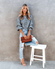 Upstage Cropped Balloon Sleeve Pom Sweater