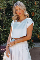 Veronica Woven Crop Top - Blue