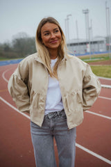 Beige Pleated Drop Shoulder Jacket