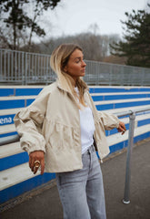 Beige Pleated Drop Shoulder Jacket