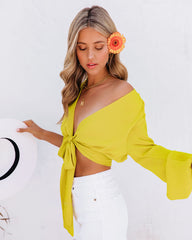 Vittoria Tie Front Crop Blouse - Chartreuse