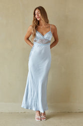 Baby Blue Lace Trim Maxi Dress