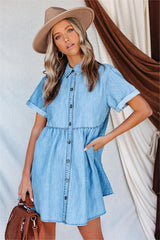 You And Paradise Pocketed Button Down Denim Dress