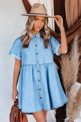 You And Paradise Pocketed Button Down Denim Dress