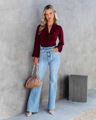 You Go Girl Cowl Neck Drape Bodysuit - Wine