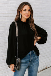 Zea Ruffle Mock Neck Blouse - Black