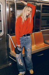 Blue Distress Loose Denim Jeans