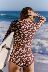 Brown Long Sleeved Bikini Surf Top