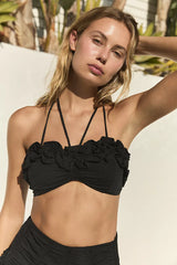 Black Ruffle Halter Bikini Top