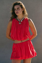 Red Tank Top and Shorts Matcing Sets