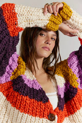 Bold Colorblocked Open Front Cardigan