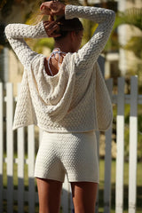 Beige Cable Knit Open Front Cardigan