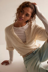 Beige Front Button Knit Top