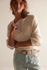 Beige Front Button Knit Top