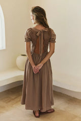 Brown Lace Paneled Midi Dress