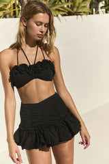 Black Ruffle Halter Bikini Top