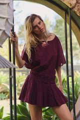 Burgundy Pleated Waist Mini Dress