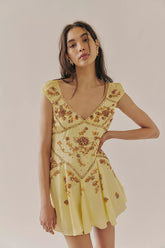 Yellow Floral Backless Mini Dress